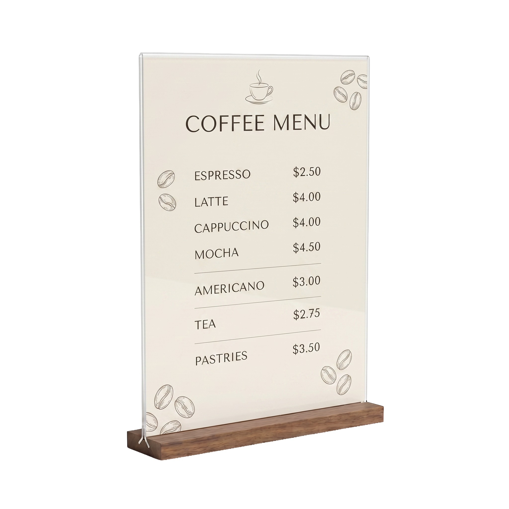 Acrylic Sign Holder with Wooden Base · 3 Pack